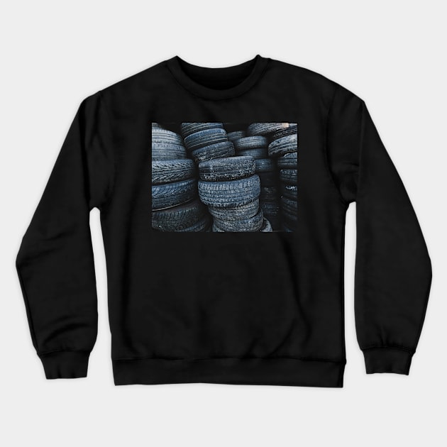 Used Tyres In A Pile Crewneck Sweatshirt by mooonthemoon